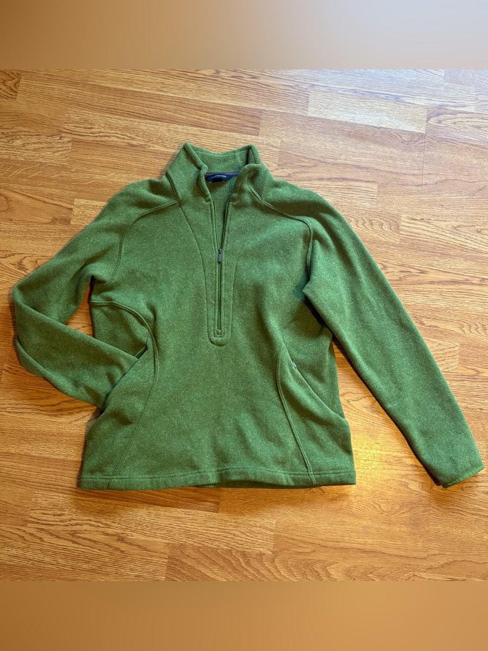 Lands' End Green Half-Zip Mock Neck Pullover Pockets Cozy Fall Winter Classic M